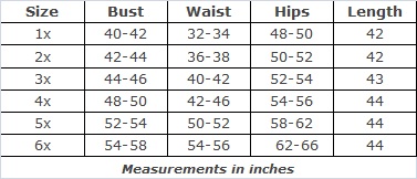 Plus Size Clothing Size Chart by SWAK for the Whitney Cutout Dress